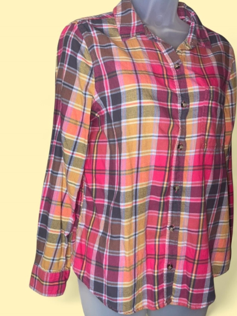 Upcycled Sonoma Rolling Stones Plaid Button-Down Shirt with rhinestones - Picture 7 of 15